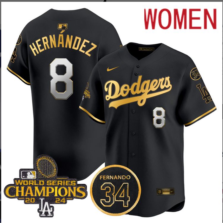 Women MLB Los Angeles Dodgers #8 Hernandez black 2024 World Series Champions Patch Limited Jersey->customized mlb jersey->Custom Jersey